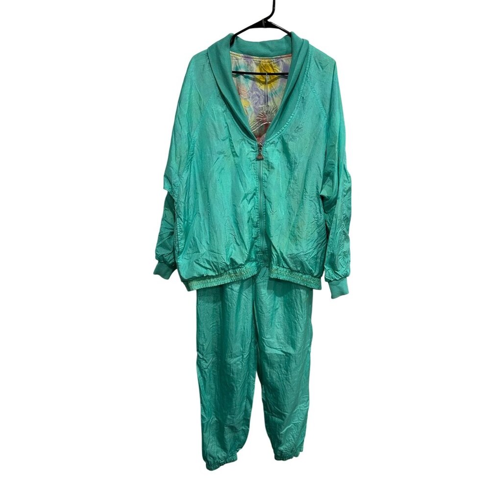 Vintage Casual Isle Windbreaker Tracksuit Set Teal Sz XL Reversible Retro Sport